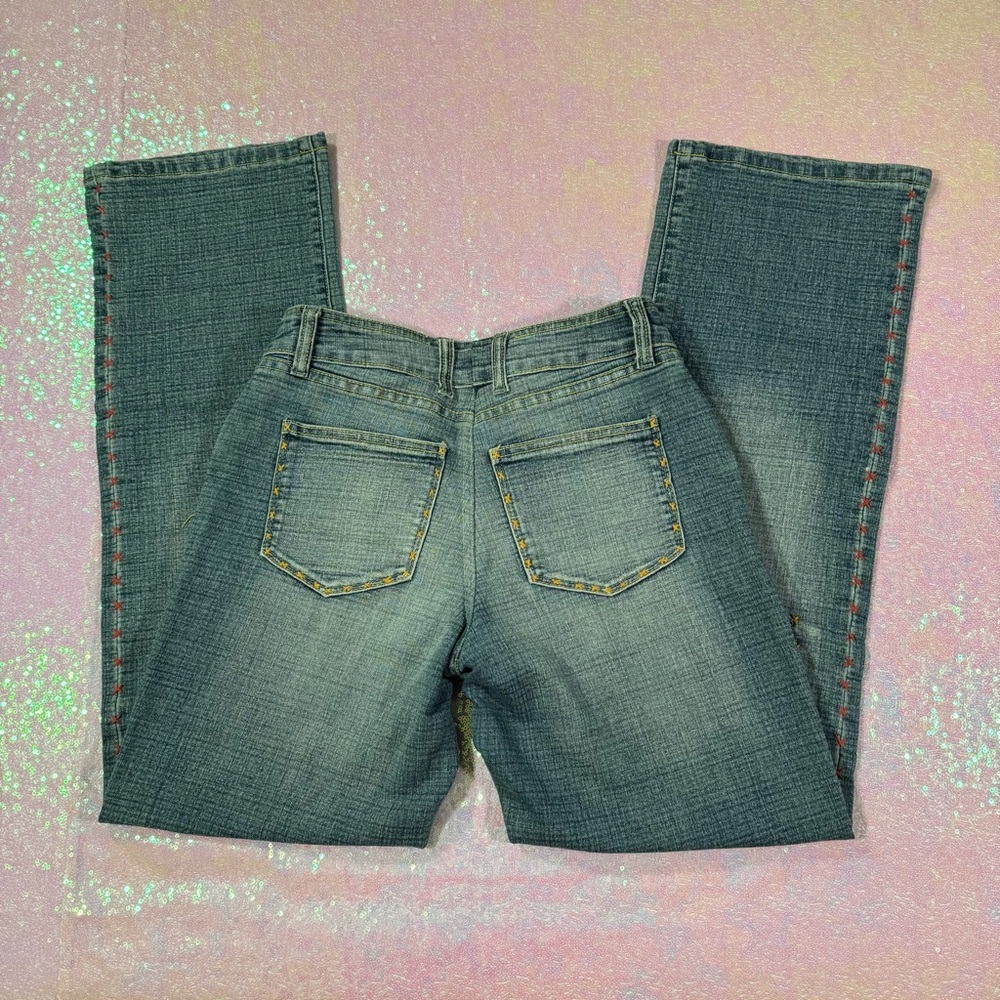 Blue Floral Embroidered Patchwork Bootcut Jeans - image 3